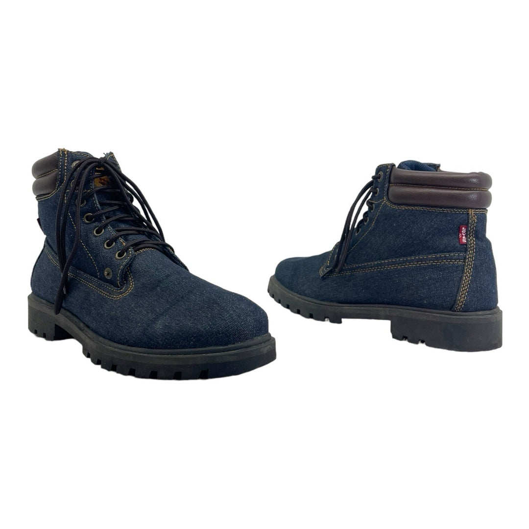 LEVIS Mens 10.5 Denim Boots Ankle Lace Up Lug Sole Dark Wash