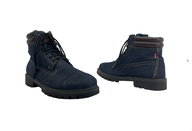 LEVIS Mens 10.5 Denim Boots Ankle Lace Up Lug Sole Dark Wash